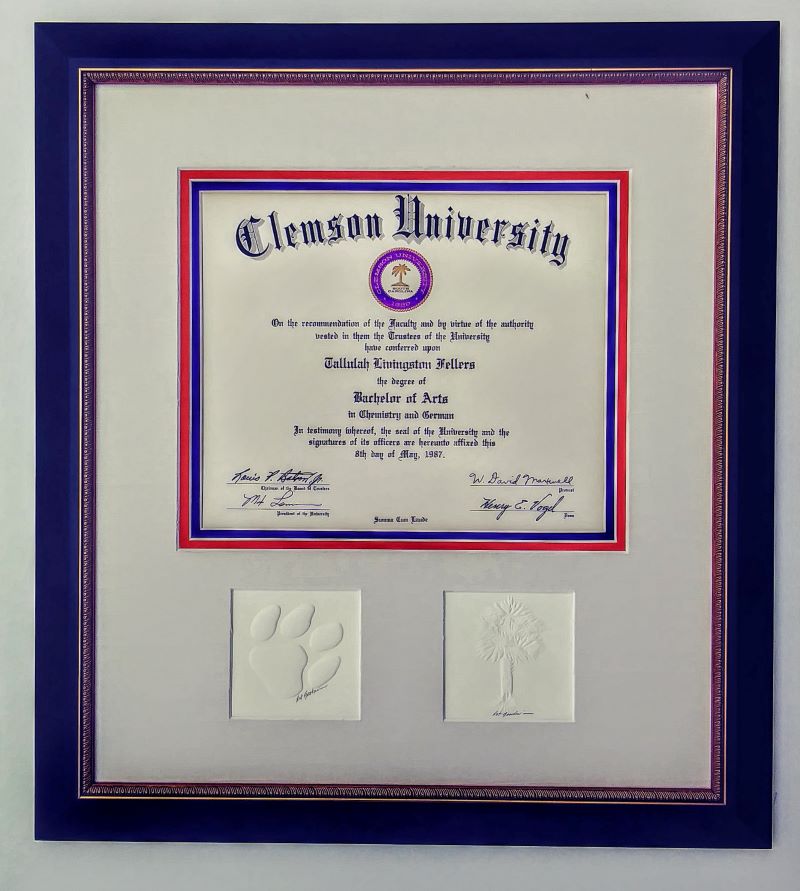 Clemson diploma, embossed